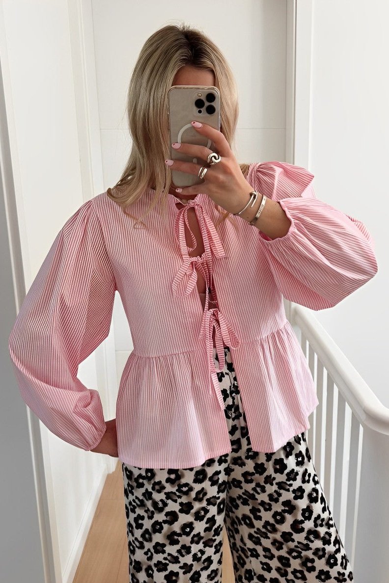 Pintsripe Bow Blouse-CALLISTARI