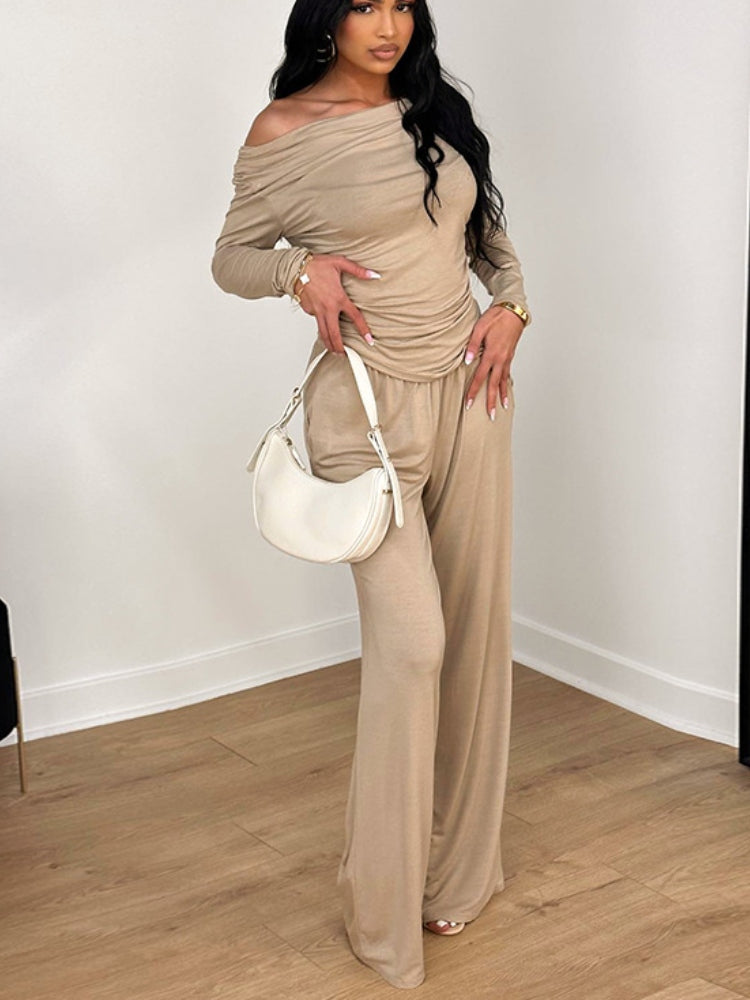 Asymmetrical Ruched Pant Set-Mesadic