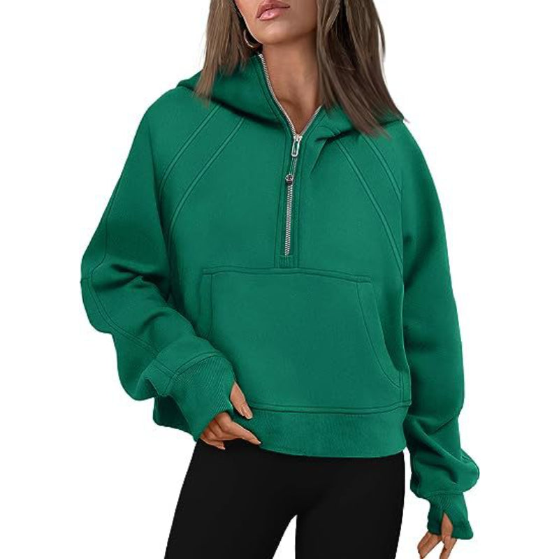 Casual Half Zipper Velvet Sweatshirt Hoodie-CALLISTARI