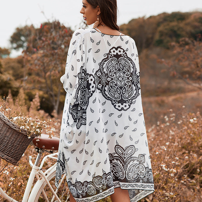 Sayulita Shawl Cape: Printed Short Sleeve Convertible Kimono-CALLISTARI