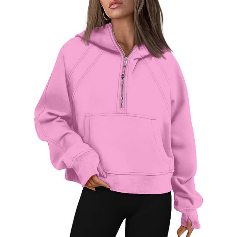 Casual Half Zipper Velvet Sweatshirt Hoodie-CALLISTARI