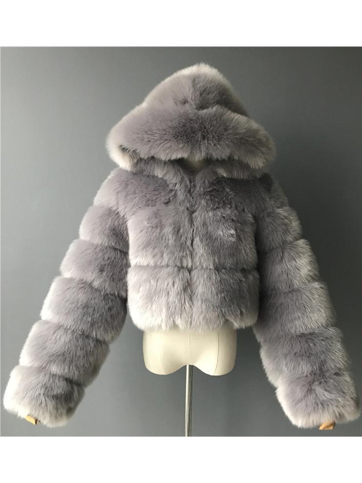 Hooded Faux Fur Bubble Coat-CALLISTARI