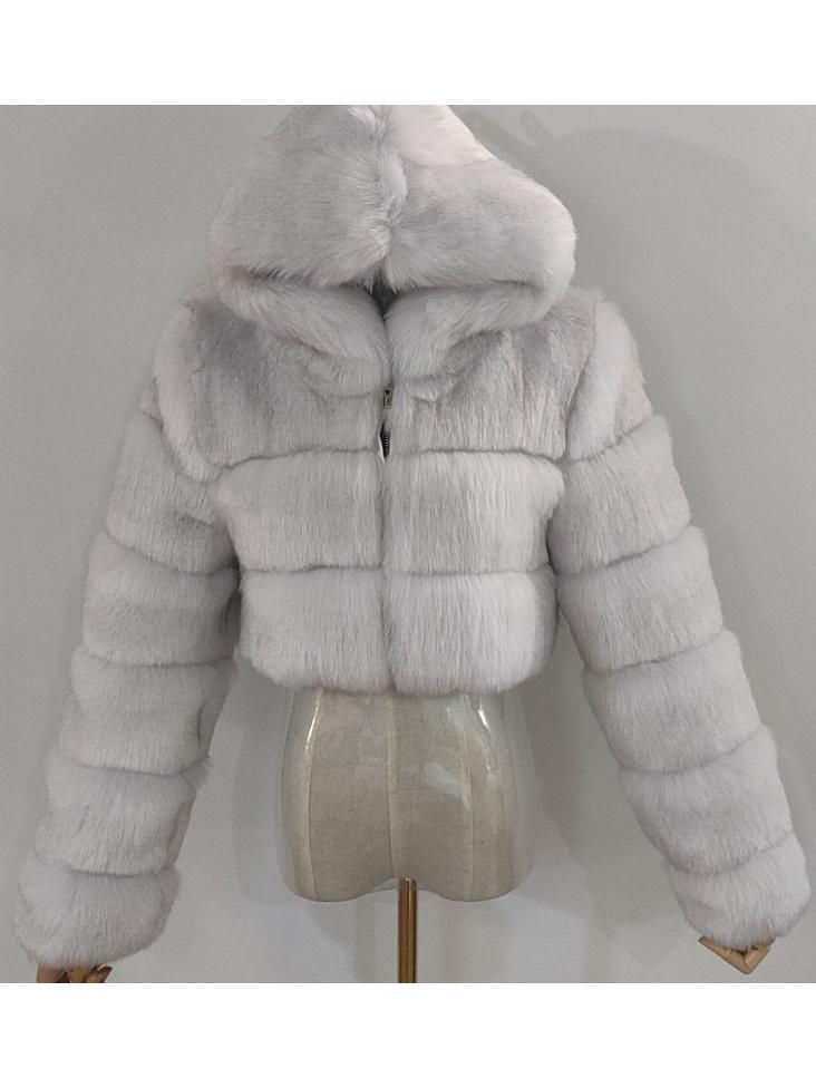 Hooded Faux Fur Bubble Coat-CALLISTARI