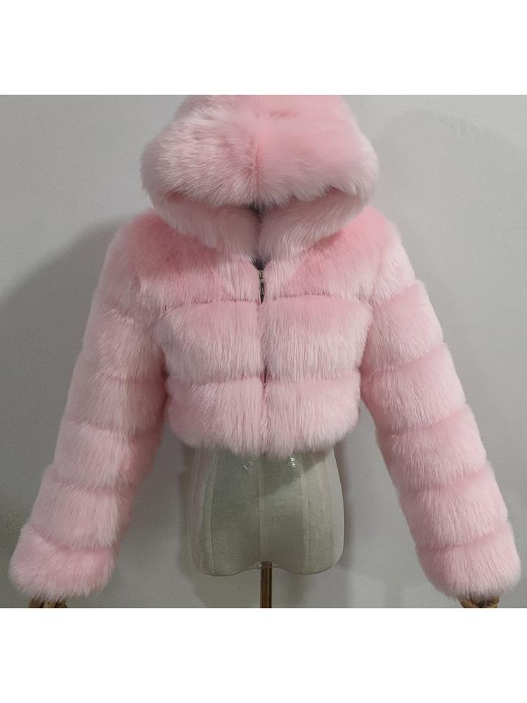 Hooded Faux Fur Bubble Coat-CALLISTARI