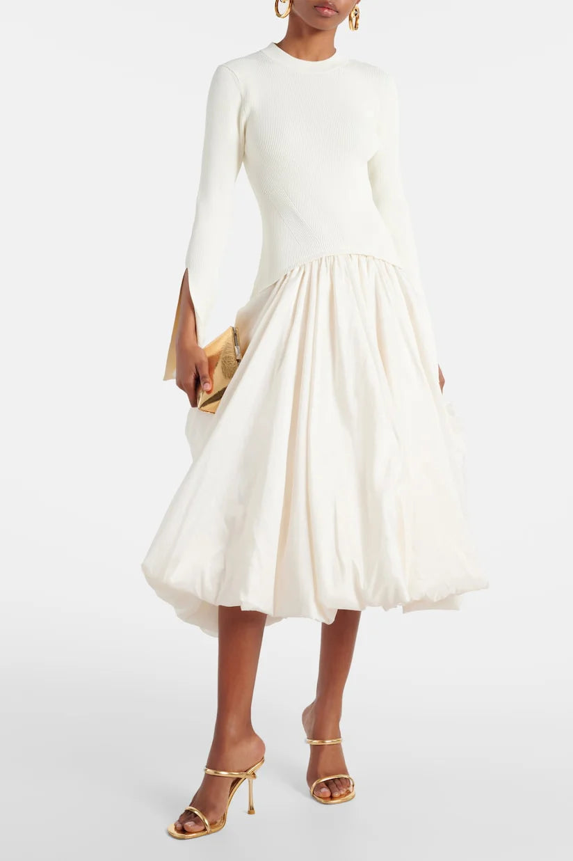 Kenlie Mixed-Media Bubble Skirt Midi-Dress-CALLISTARI