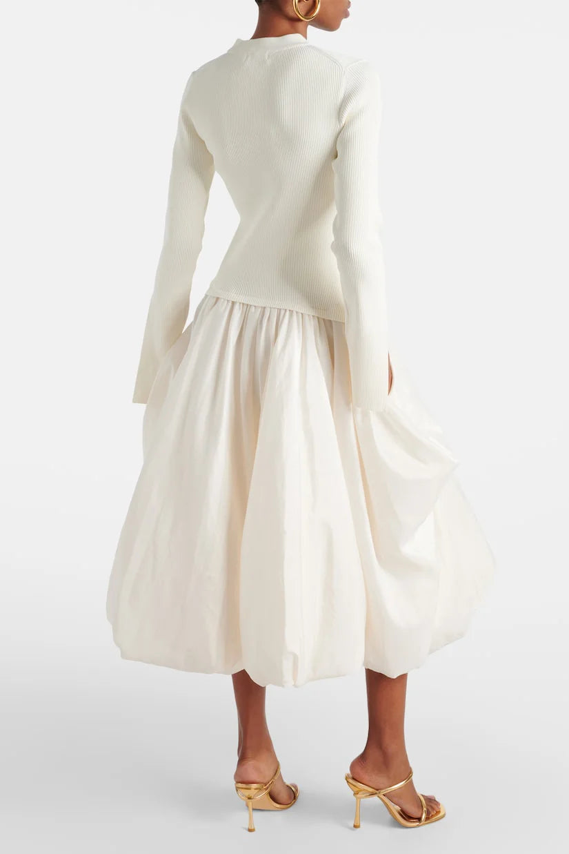 Kenlie Mixed-Media Bubble Skirt Midi-Dress-CALLISTARI