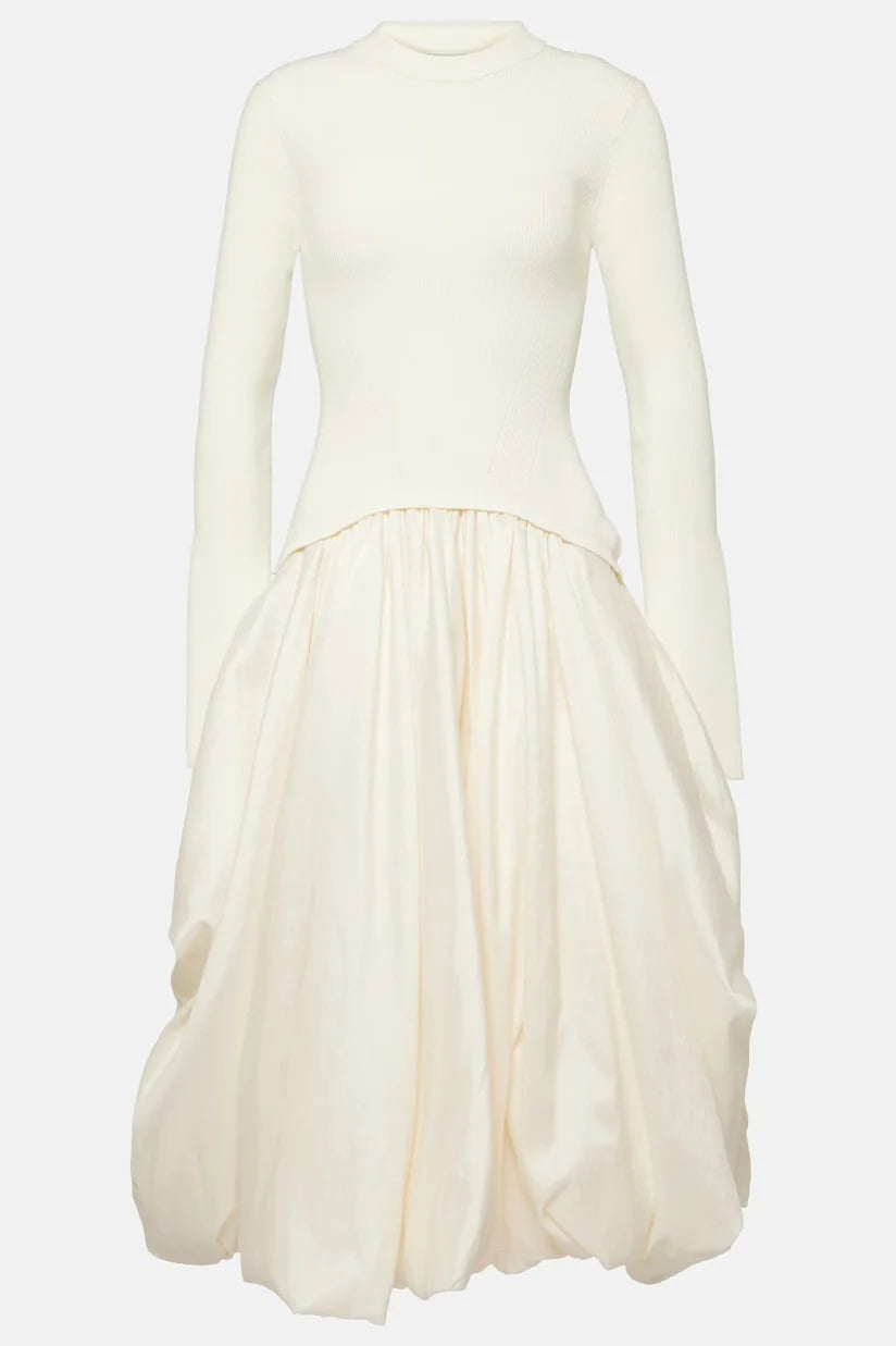 Kenlie Mixed-Media Bubble Skirt Midi-Dress-CALLISTARI