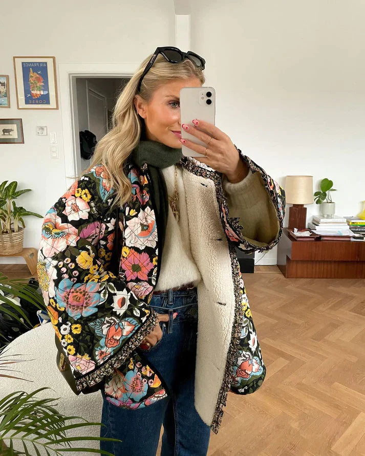 Andella - Elegant plagg vintage blommönstrad lös kappa-CALLISTARI