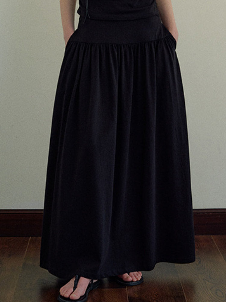 Knit Waist Cinched Pleated Skirt-CALLISTARI