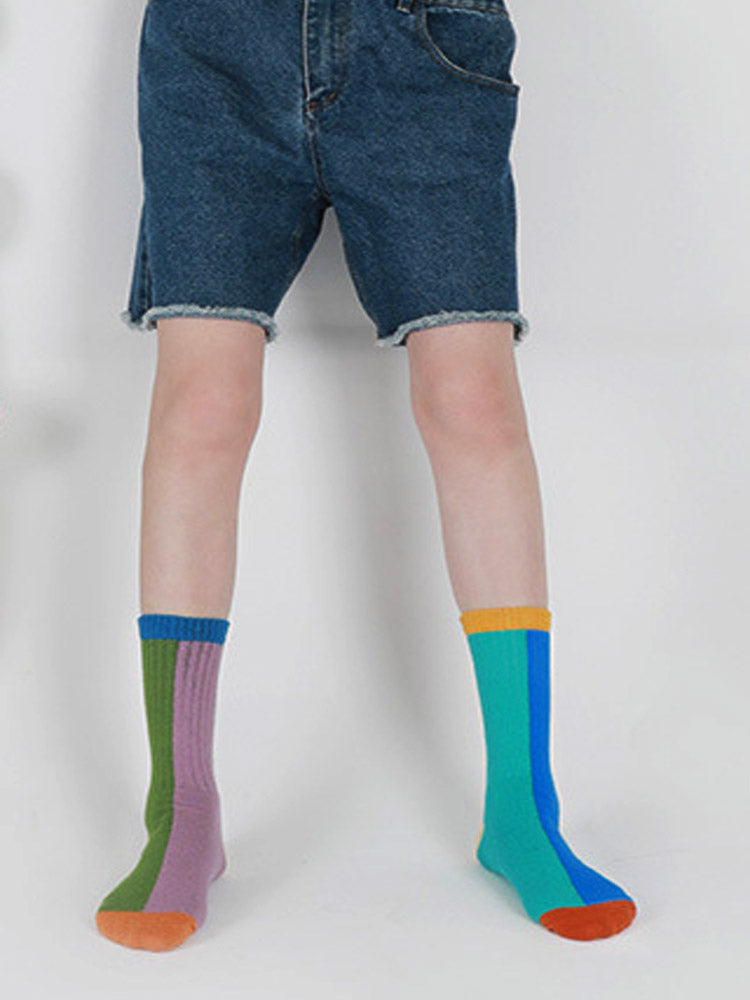 Color Block Asymmetrical Cotton Socks-CALLISTARI