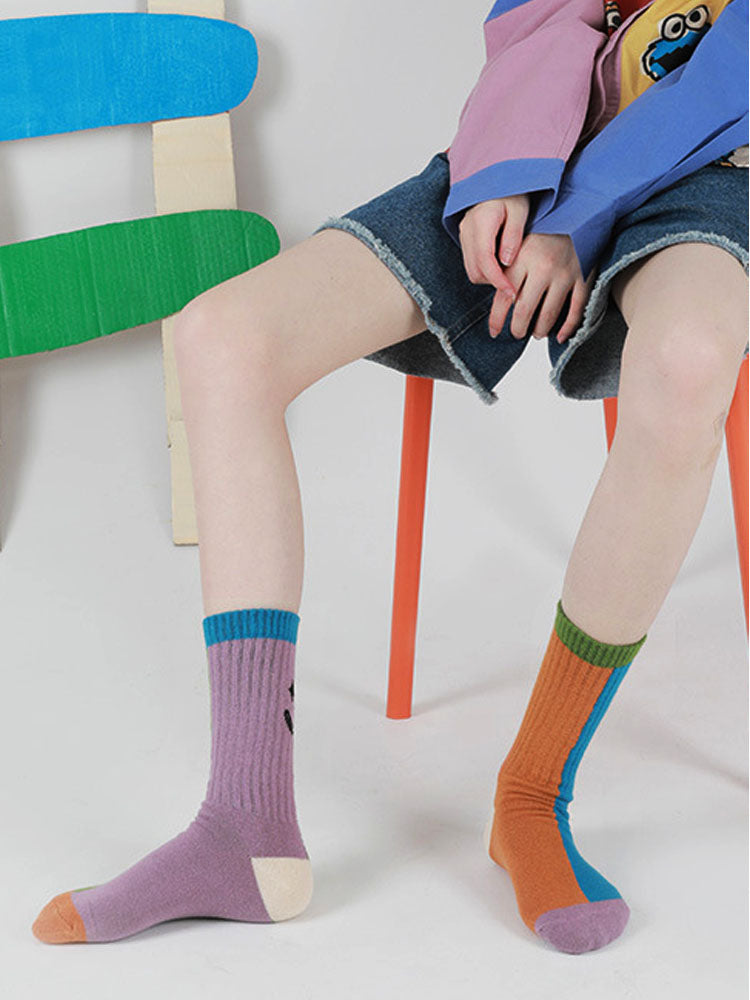 Color Block Asymmetrical Cotton Socks-CALLISTARI