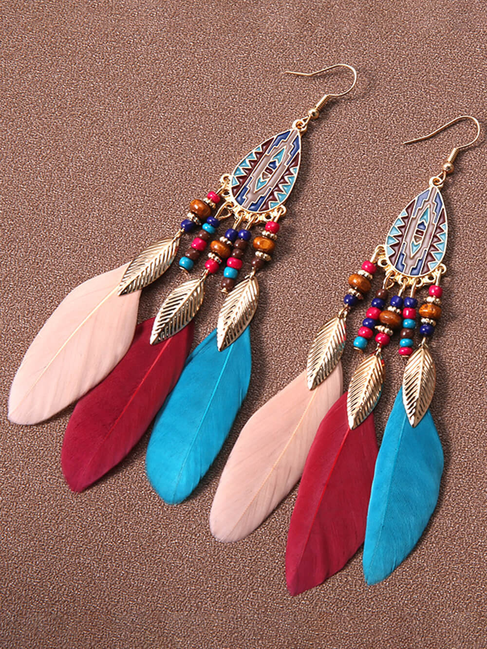 Bohemian Rice Beads Holiday Droplet Tassel Feather Earrings-CALLISTARI