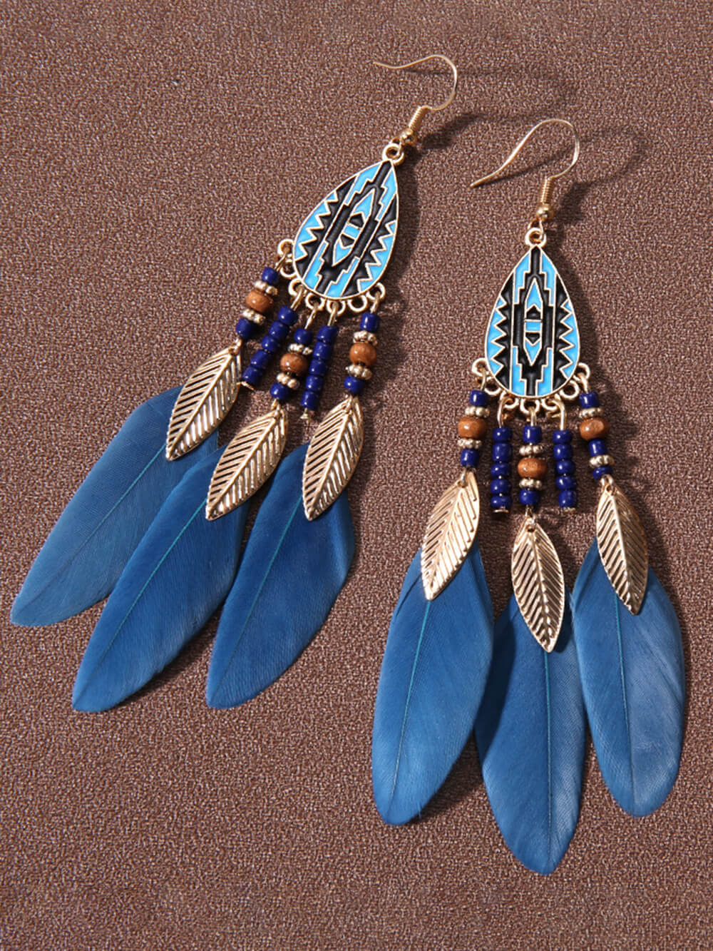 Bohemian Rice Beads Holiday Droplet Tassel Feather Earrings-CALLISTARI