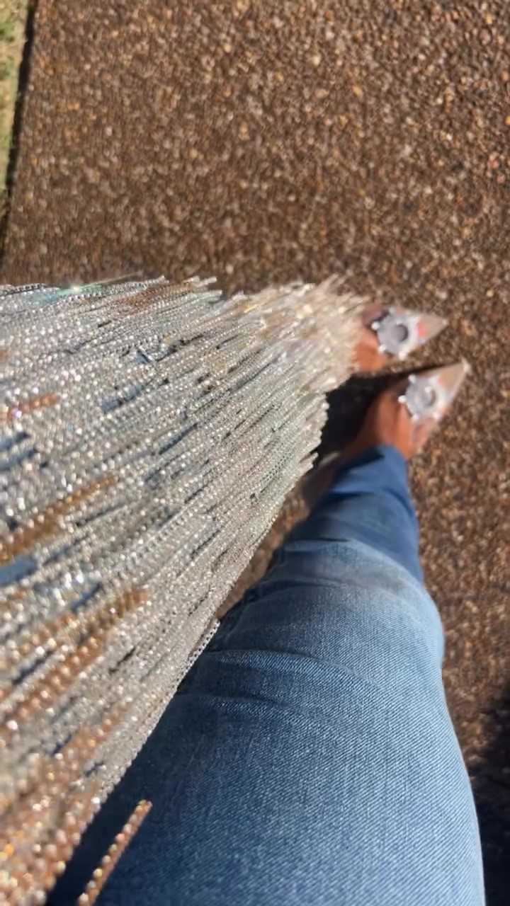 Designer handmade pearl chain jeans