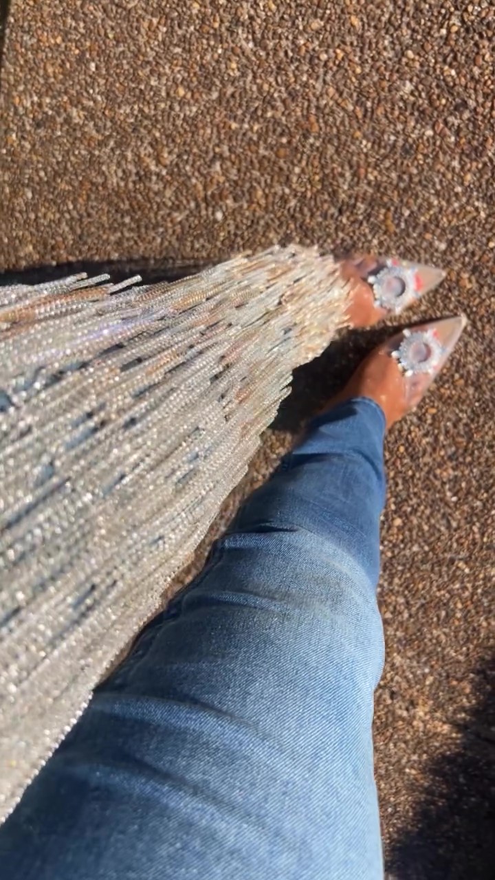 Designer handmade pearl chain jeans