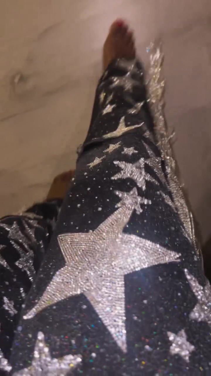 Designer handmade pearl chain jeans