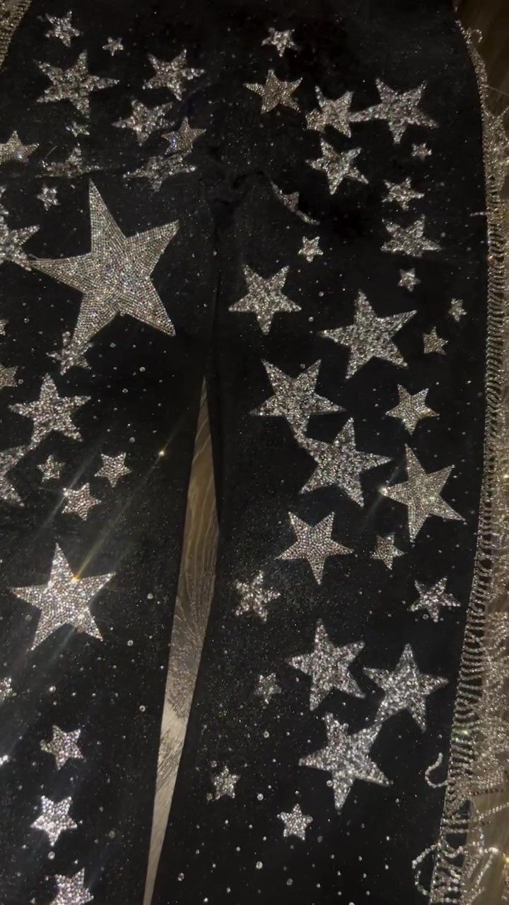 Designer handmade pearl chain jeans