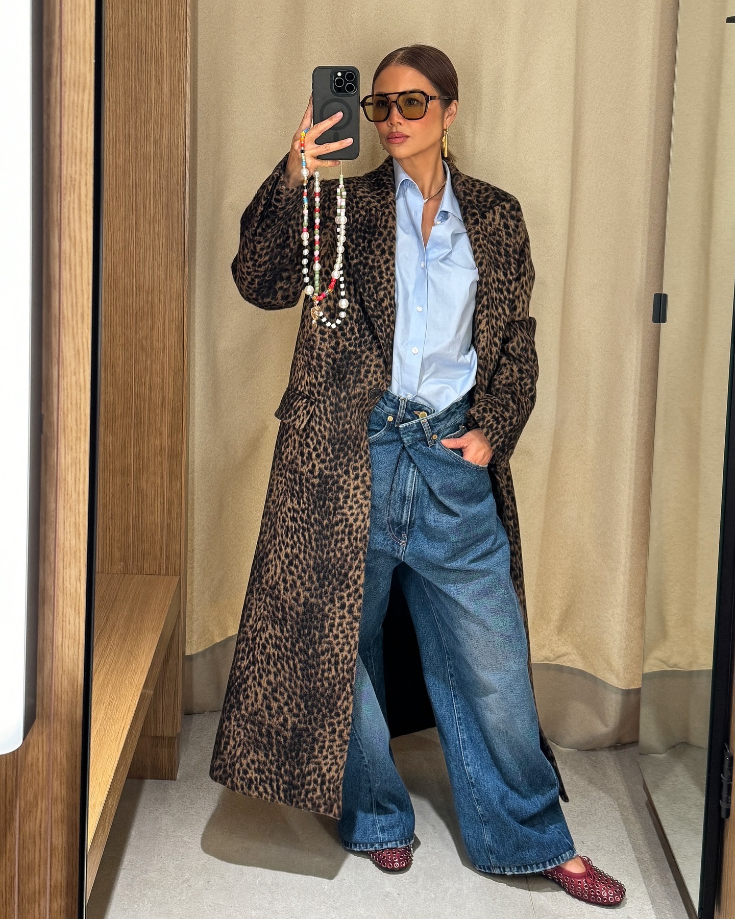 Leopard print long coat-Mesadic