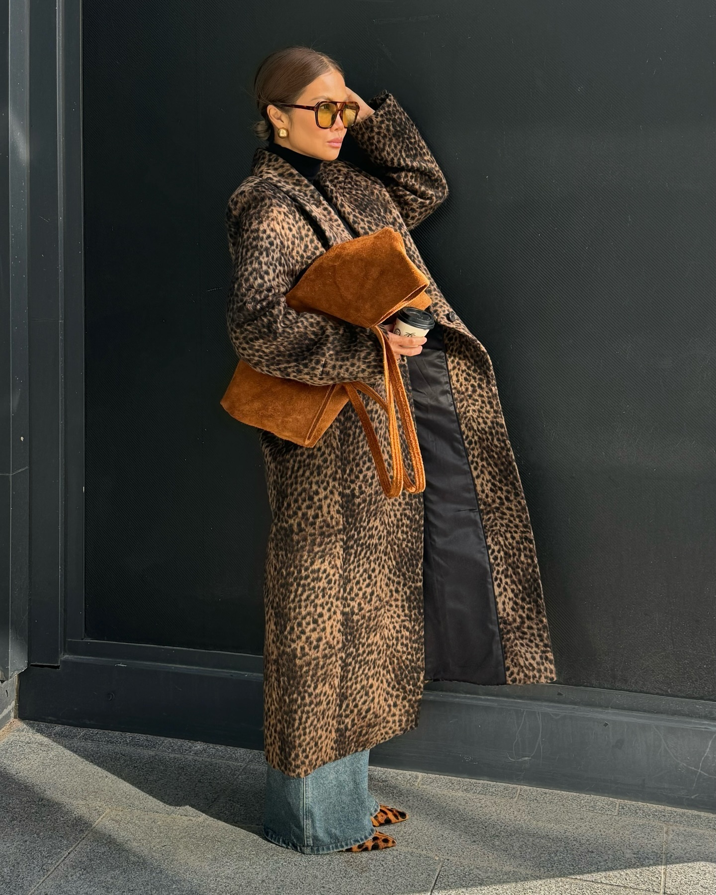 Leopard print long coat-Mesadic