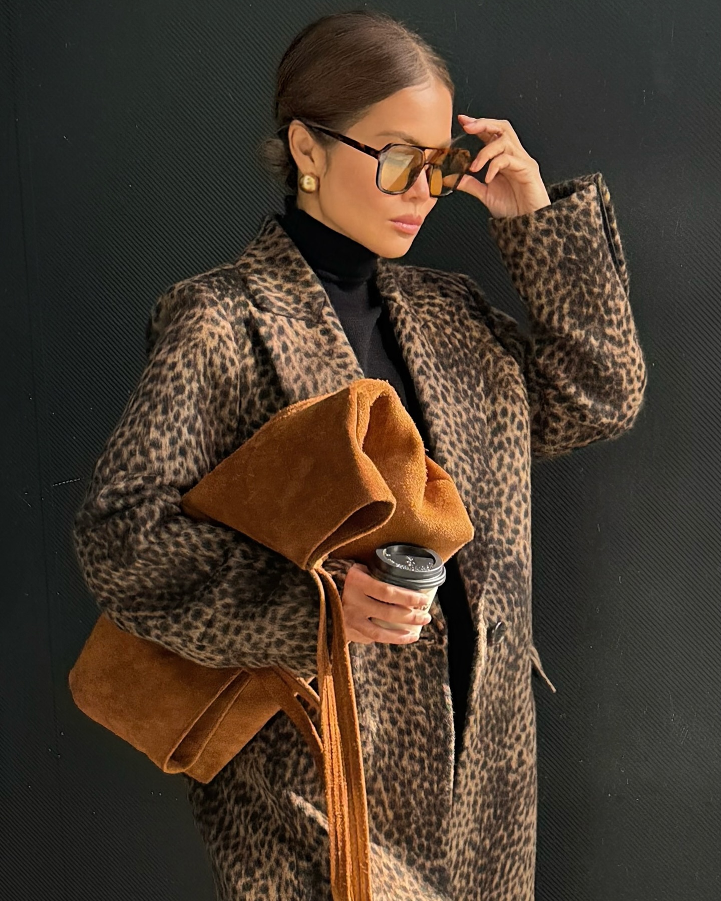 Leopard print long coat-Mesadic