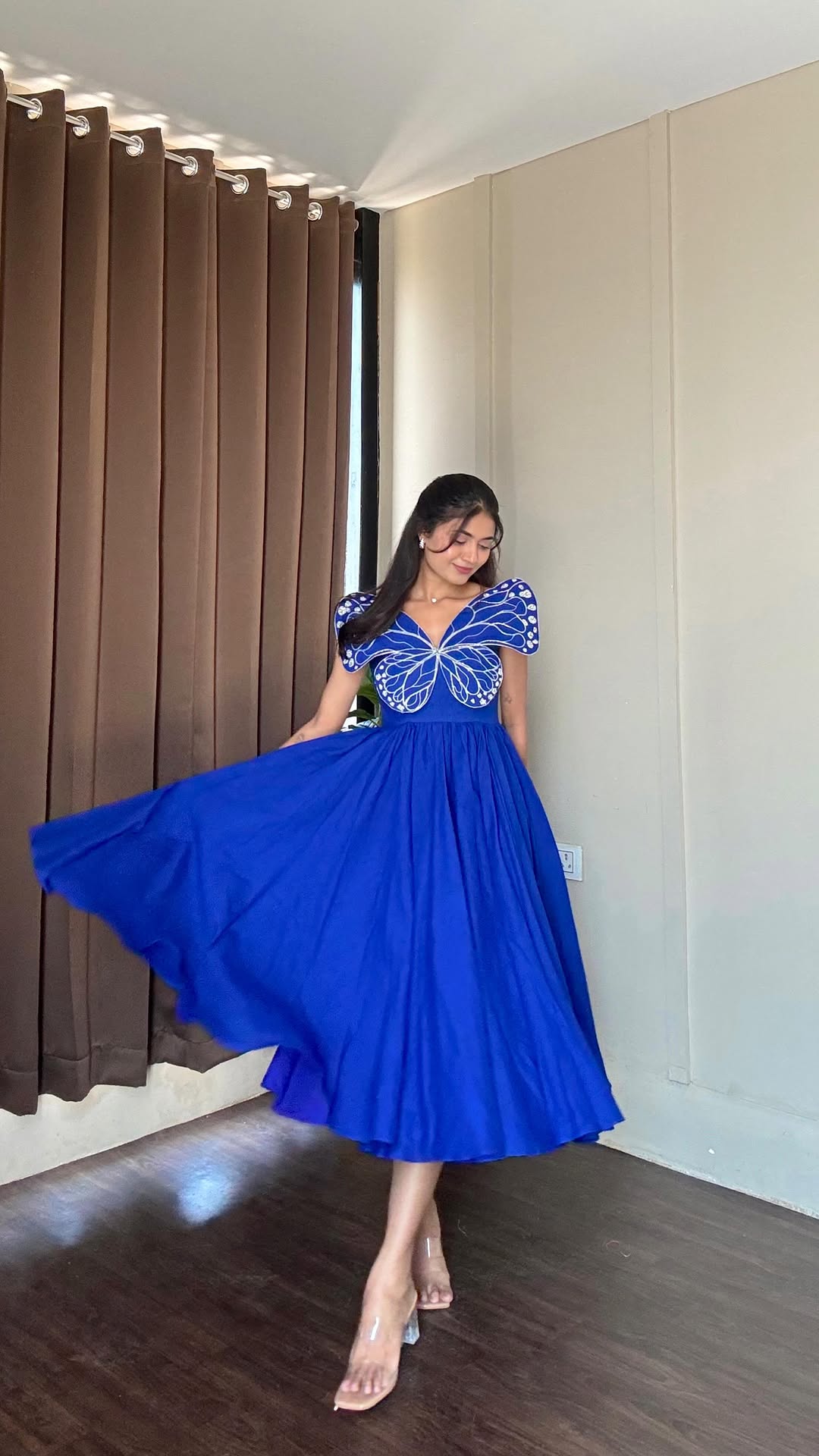 Party Blue Butterfly Midi Dress