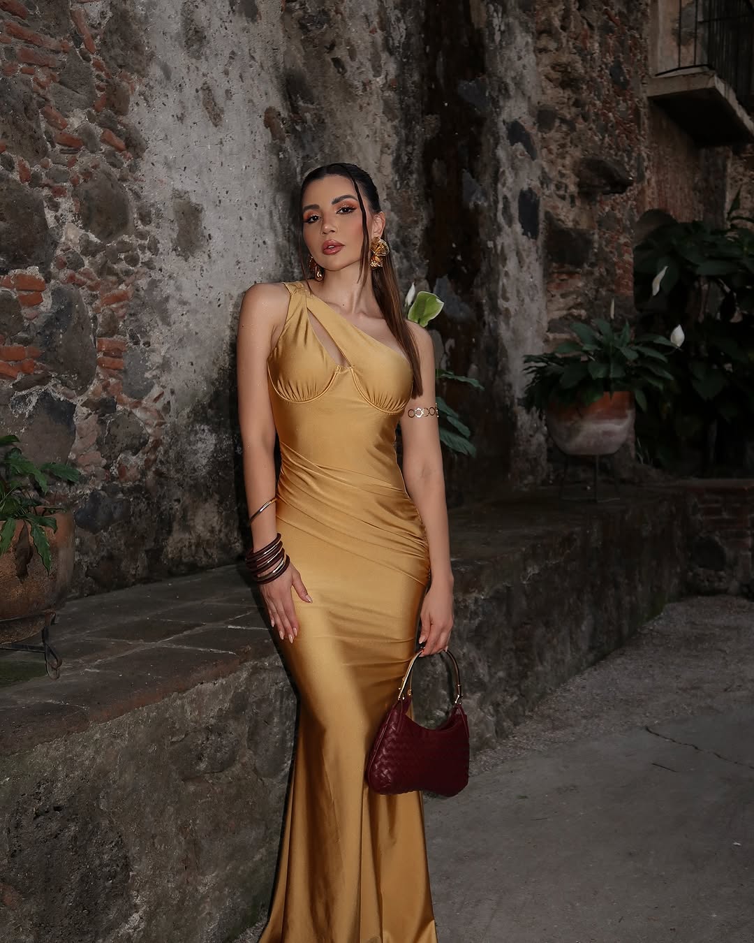 Party asymmetric fishtail maxi dress