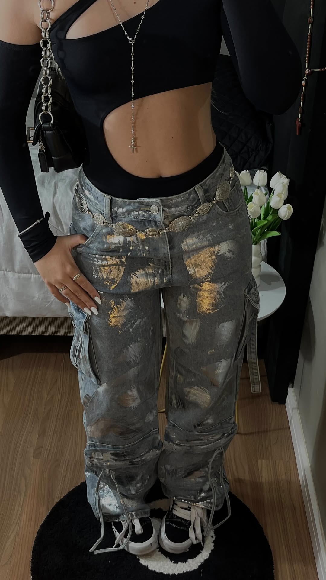 Party Handmade Silver Print Jeans