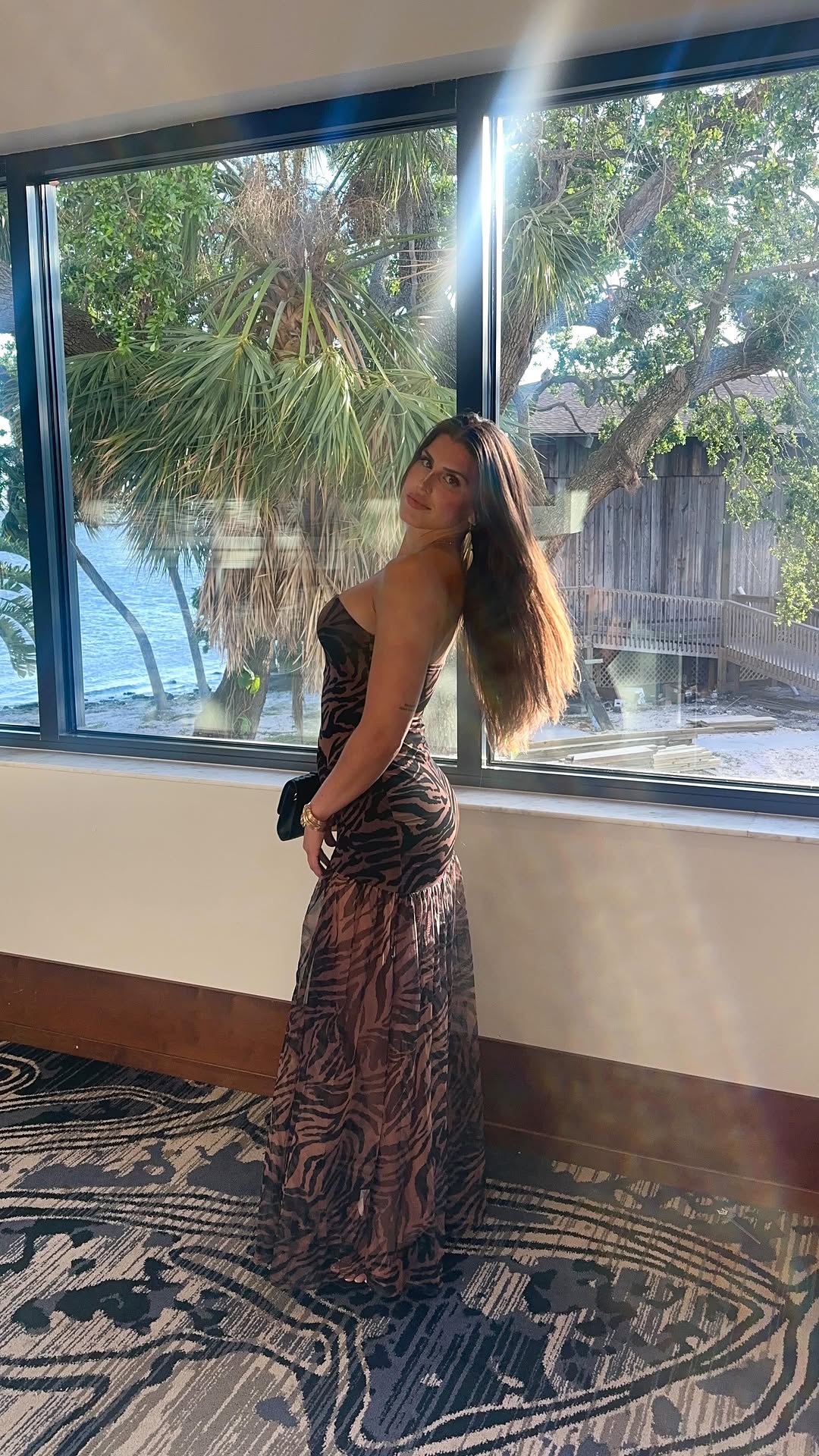 Holiday brown zebra print maxi dress with slits