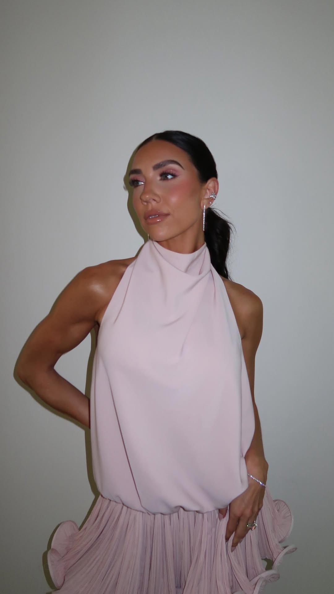 Light Pink Halter Neck Mini Dress-ROVOLE