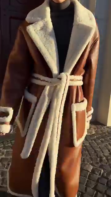 Brown windproof women's winter coat