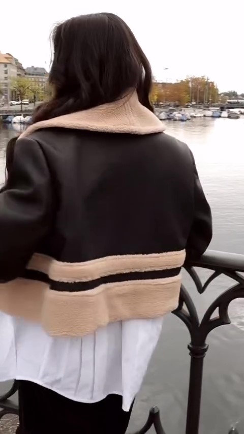 Brown fur oversized short coat