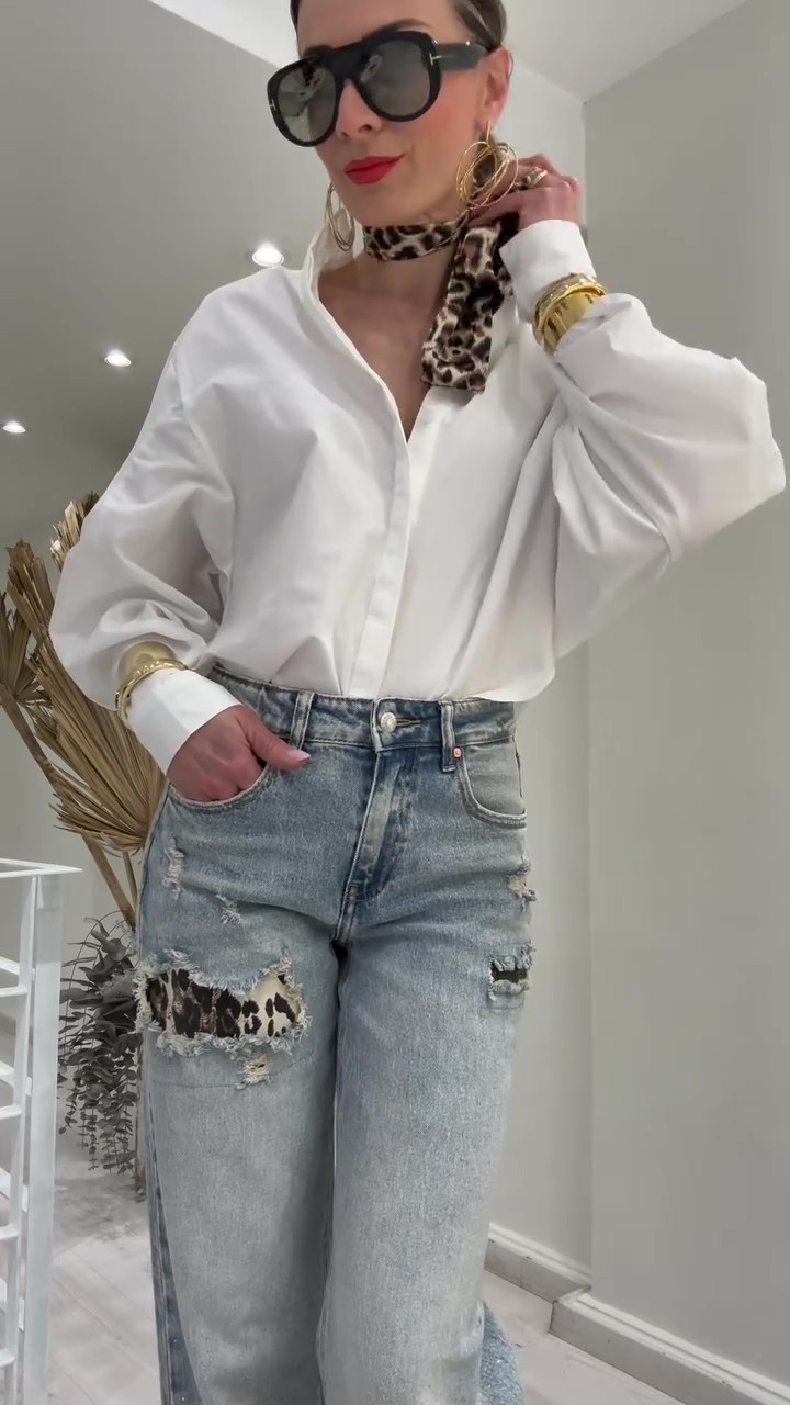 Holiday Leopard Print Ripped Jeans