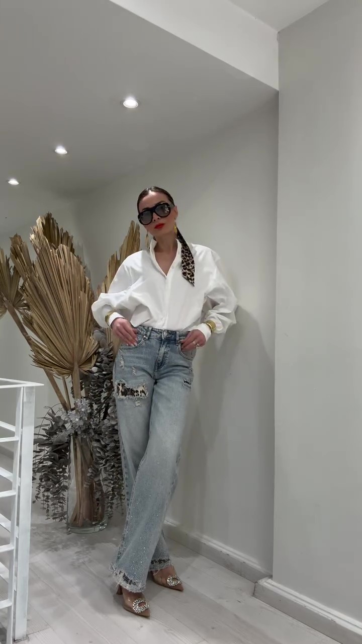 Holiday Leopard Print Ripped Jeans