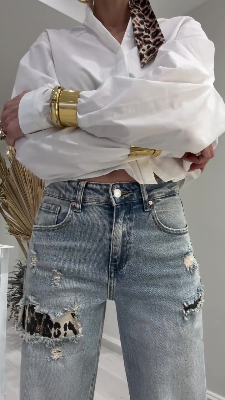 Holiday Leopard Print Ripped Jeans