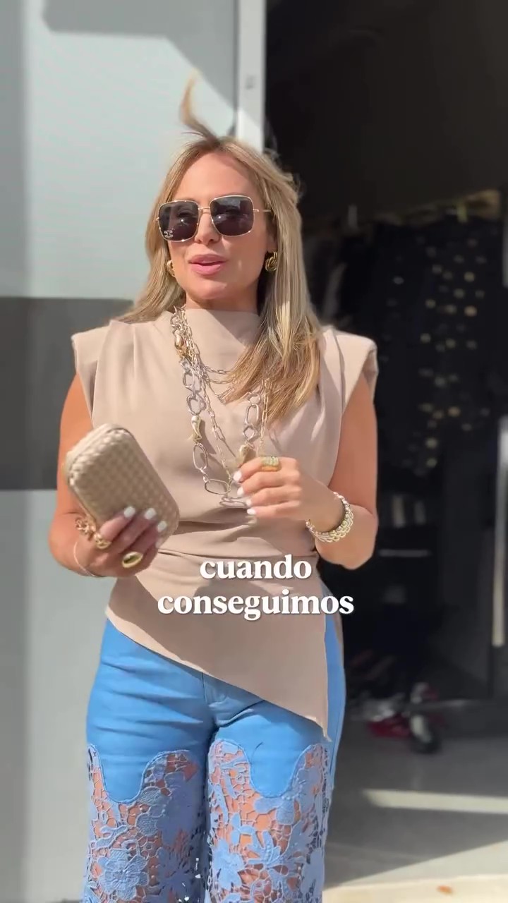 Asymmetric top with hollow lace trousers