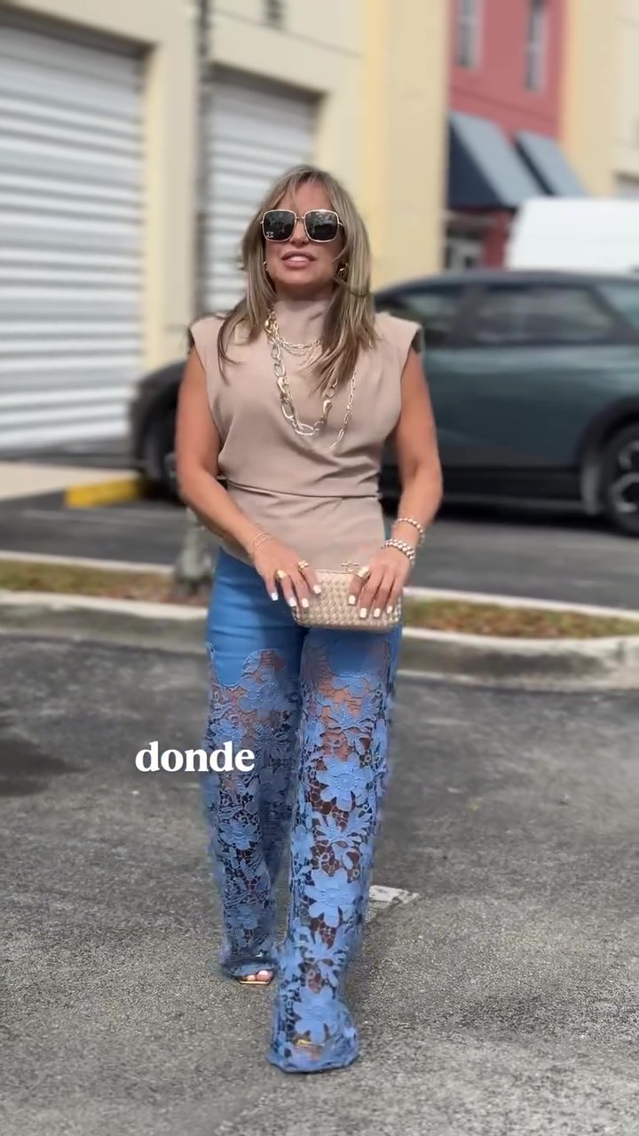 Asymmetric top with hollow lace trousers