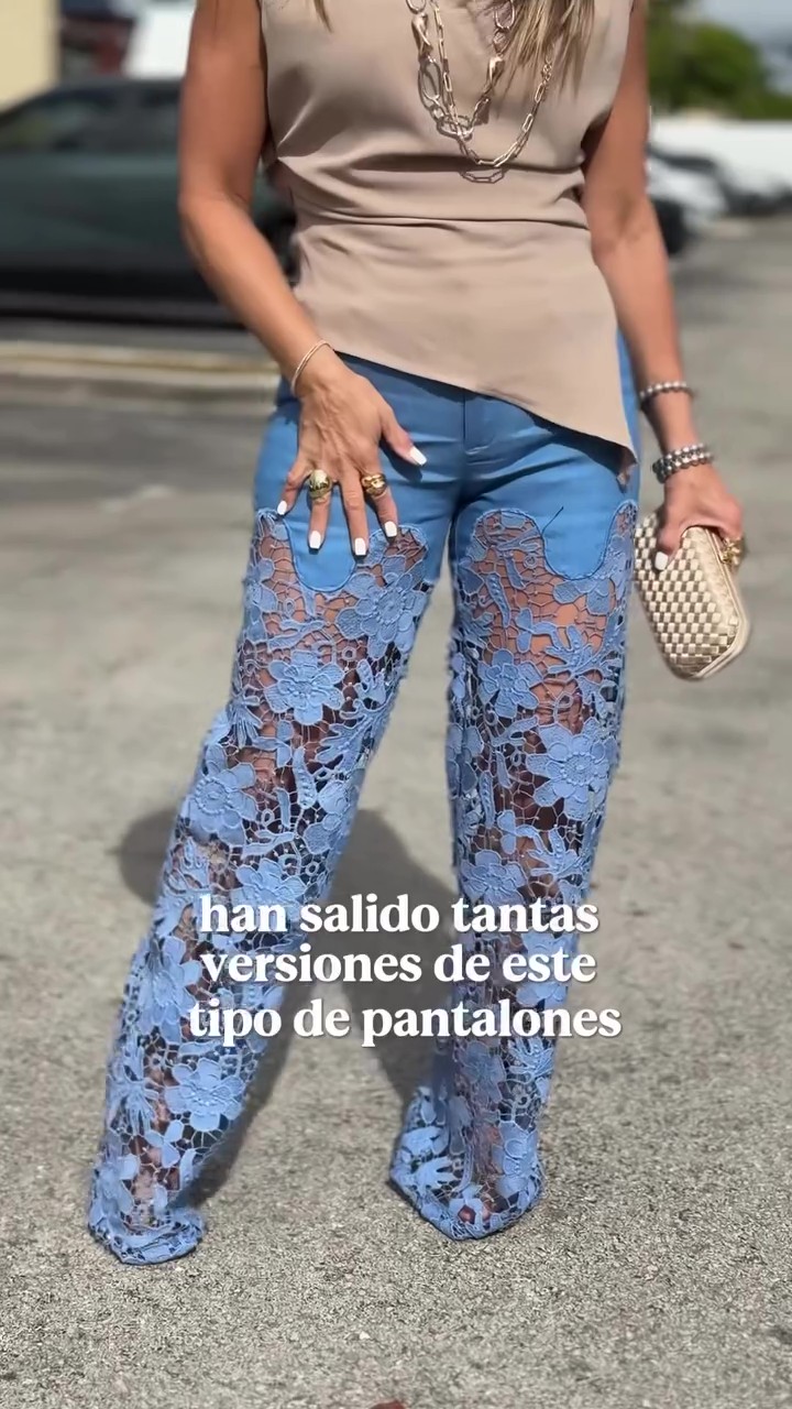 Asymmetric top with hollow lace trousers