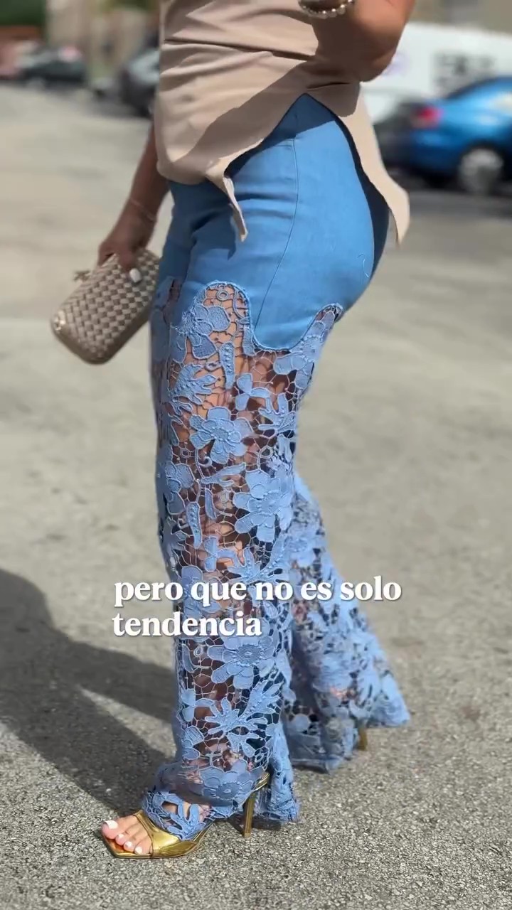 Asymmetric top with hollow lace trousers