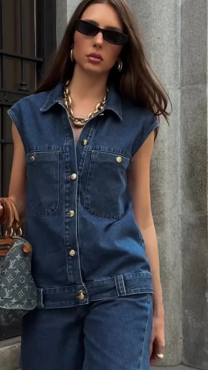 Street Denim Vest Trousers Set