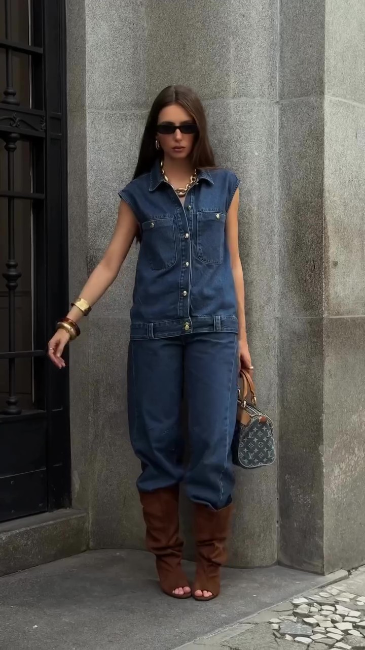 Street Denim Vest Trousers Set