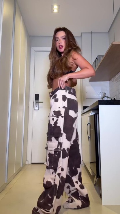 Western cow textured cargo wide-leg pants
