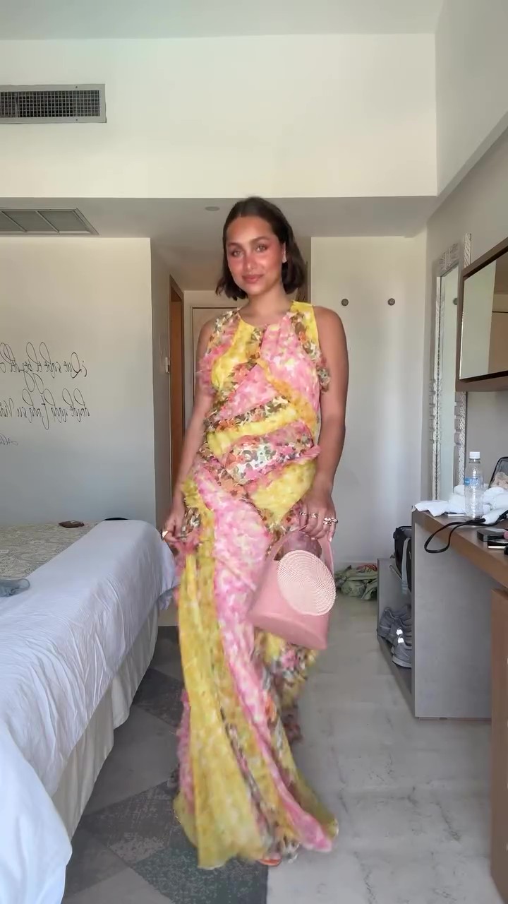 Ruffled Colorblock Floral Off-the-Shoulder Maxi Dress