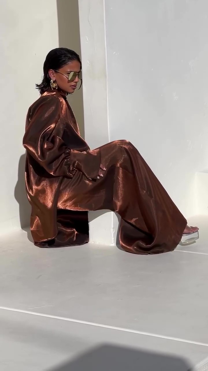 Deep V Neck Shirt Wide Leg Pants Set
