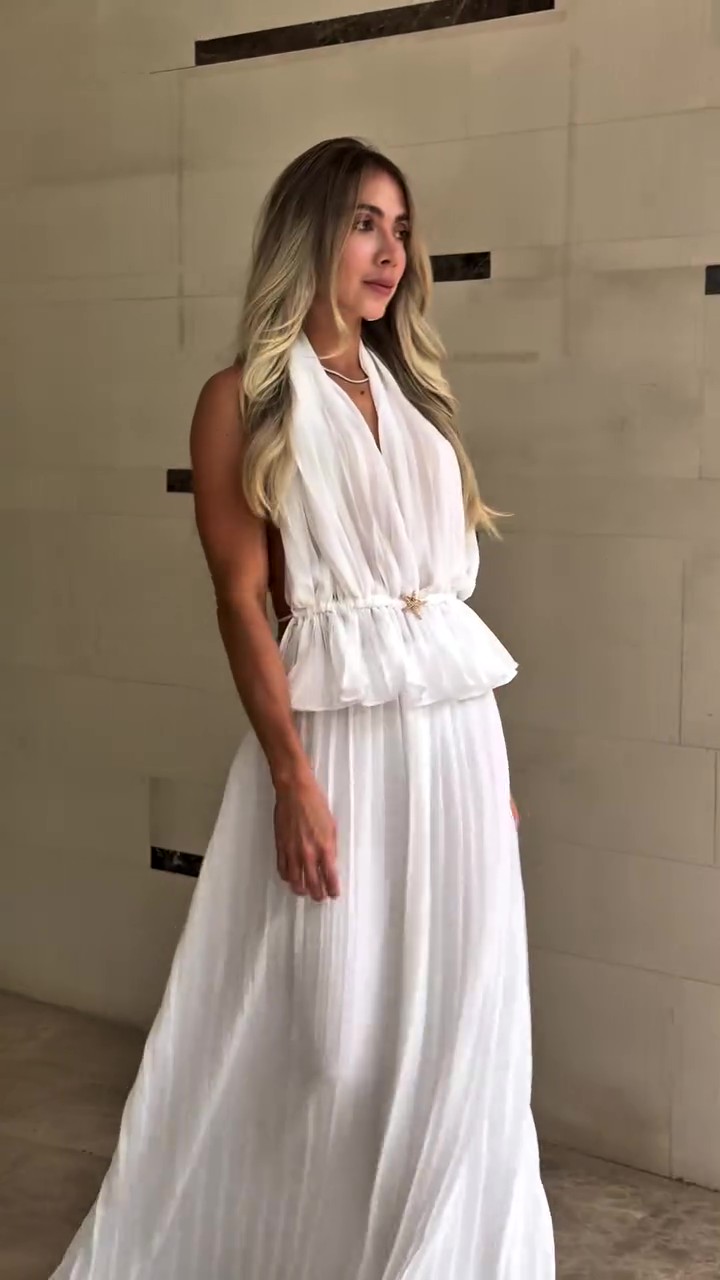 Party Deep V Open Back Pleated Set