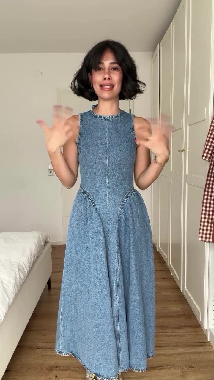 Blue Denim Racer Tank Midi Dress