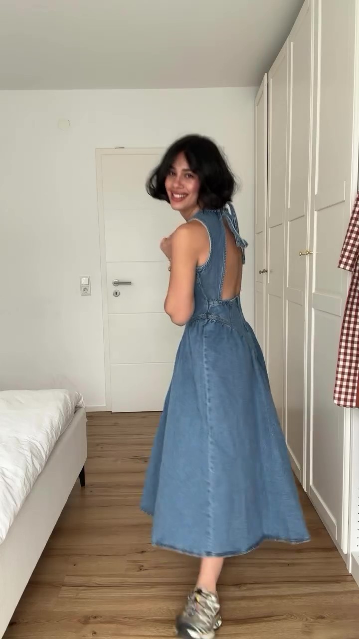 Blue Denim Racer Tank Midi Dress