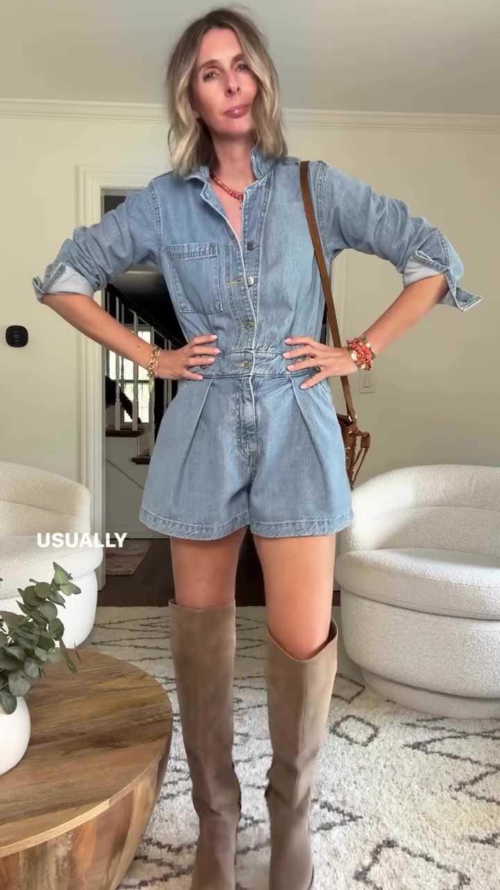 Washed denim short jumpsuit