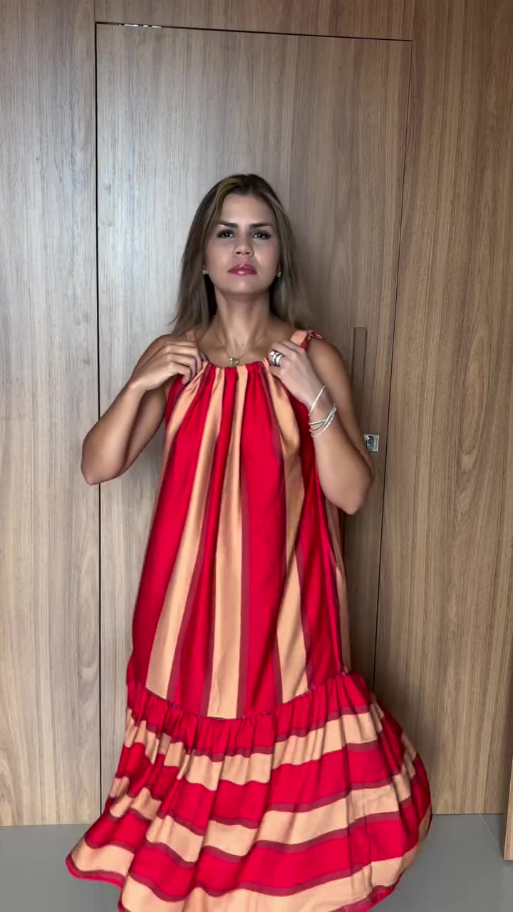 Vacation red striped midi Dress