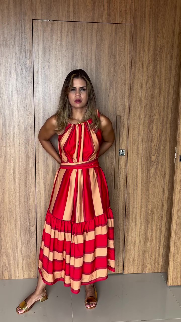 Vacation red striped midi Dress