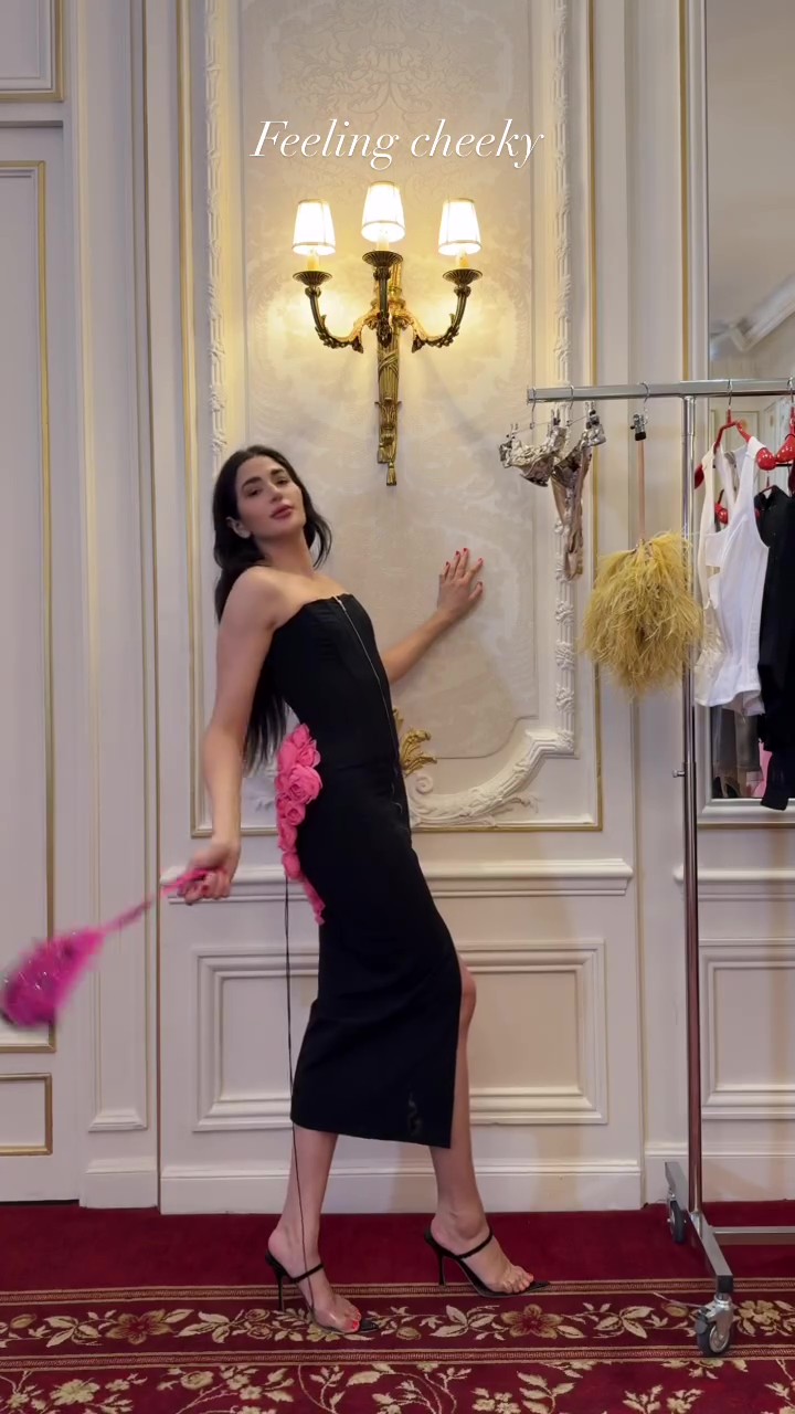 Party Sexy Floral Midi Black Dress